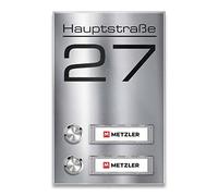 Metzler campanello wireless inox bifamiliare da parete doppio pulsante e targhetta nome incisa pulsante illuminato portata 300 m montaggio a superficie fissaggio incluso acciaio spazzolato intemperie