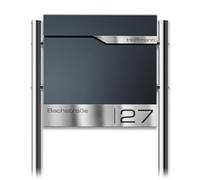 Metzler Cassetta della posta verticale in Antracite - Verniciata a polvere & con scomparto porta giornali - Incl. Base in acciaio inox & targhetta per nome - Personalizzabile - Cassetta della posta di