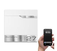 Metzler Cassetta delle lettere con notifica app e scomparto per giornali, bianco traffico, RAL 9016, in acciaio verniciato a polvere, con targhetta nome in acciaio inox personalizzabile e grande