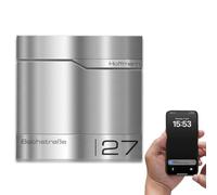 Metzler Cassetta delle lettere con notifica e scomparto per giornali, in acciaio inox spazzolato, montaggio a parete, con chiusura a chiave, targhetta personalizzabile tramite app, notifica in caso di