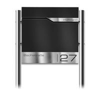 Metzler Cassetta delle lettere in nero - Verniciata a polvere e con scomparto per giornali - Include supporto in acciaio inox e targhetta nome - Personalizzabile - Cassetta postale di alta qualità con