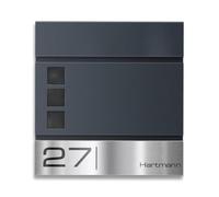 Metzler Cassetta Postale Antracite RAL 7016 in Acciaio con Finestra - Targhetta Nominativa in Acciaio Inox Incisa al Laser - Con Vano Portagiornali - Cassetta Postale con Oblò - Modello Oltmann