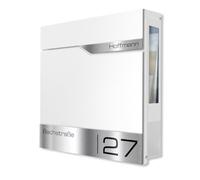 Metzler Cassetta Postale Bianca RAL 9016 con Finestra di Ispezione e Portagiornali - Targhetta Nominativa in Acciaio Inox Incisa - Impermeabile e Robusta | Siebert SF