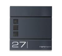 Metzler Cassetta Postale “Cube” Antracite RAL 7016 - Nome & numero incisi al laser - Cassetta postale da parete dal design moderno con vano portagiornali e finestre - 37 × 37 × 10,5 cm