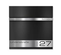 Metzler Cassetta Postale da Parete Nera con Portagiornali - Personalizzata con Incisione Laser del Nome - Cassetta Postale Robusta in Acciaio Verniciato a Polvere | Modello Stencil 2