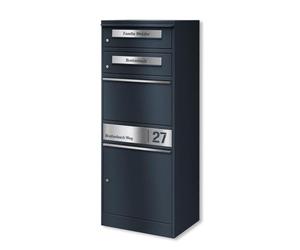 Metzler cassetta postale doppia acciaio inox antracite RAL7016 con vano pacchi e incisione personalizzata resistente alle intemperie montaggio a parete o pavimento design moderno per due famiglie