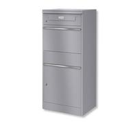 Metzler cassetta postale e box pacchi da esterno acciaio verniciato a polvere grigio alluminio RAL 9007 doppio scomparto con serratura targhetta nome intercambiabile design moderno resistente alle int