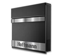 Metzler Cassetta Postale Esclusiva Nero Profondo RAL 9005 Asta - Con vano portagiornali - Cassetta postale da parete con targhetta in acciaio inox V2A - Verniciata a polvere