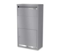 Metzler cassetta postale esterna acciaio inox ricezione senza contatto e serratura a cilindro grigio alluminio RAL 9007 capienza pacchi fino a 25 x 17,5 x 10 cm montaggio parete su palo antiruggine
