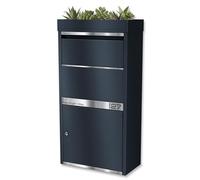 Metzler cassetta postale esterno acciaio inox, scatola pacchi deposito lettere e pacchi, tetto piantabile rimovibile con drenaggio, chiusura a chiave con 2 copie, antracite RAL7016 resistente intemper