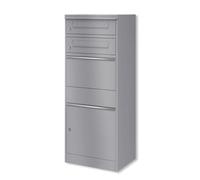 Metzler cassetta postale esterno doppia con vano pacchi acciaio inox RAL 9007 alluminio grigio antiruggine impermeabile serratura sicurezza montaggio parete o pavimento ricambi disponibili 10 anni