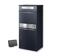 Metzler cassetta postale pacchi acciaio inox RAL 7016 antracite con luce LED solare e incisione personalizzata montaggio parete o pavimento resistente intemperie design moderno 10 anni ricambi Metzler