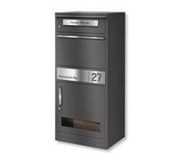 Metzler cassetta postale pacchi grande acciaio inox antiruggine con cassetta lettere e finestra ispezione grigio antracite RAL7016 design moderno doppio scomparto 10 anni disponibilità ricambi