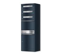 Metzler cassetta postale per pacchi 3 scomparti e vano pacchi targhette inox incise RAL7016 acciaio zincato anticorrosione serrature separate montaggio parete o pavimento uso esterno 10 anni ricambi