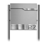 Metzler Cassetta Postale su Piedistallo Grigio Alluminio RAL 9007 - Targhetta Nominativa Personalizzata in Acciaio Inox - Design Moderno con Vano Portagiornali Integrato | Siebert