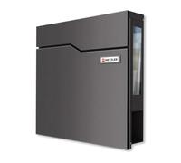 Metzler Hoffmann SF - Boîte aux lettres murale gris micacé DB 703 avec fenêtre latérale, compartiment journaux et plaque de nom interchangeable | Acier thermolaqué