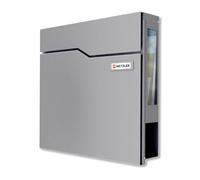 Metzler Hoffmann SF - Cassetta delle lettere in alluminio grigio con scomparto per giornali e finestra di visualizzazione, colore: grigio con targhetta intercambiabile, verniciata a polvere in RAL