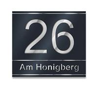 Metzler Numero civico in inox, targa personalizzata in antracite con numero civico e nome della via tagliati al laser. Inossidabile, effetto 3D, incl. incisione, dimensione: 25 x 22,2 cm