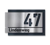 Metzler numero civico personalizzato acciaio inox antracite RAL7016 effetto 3D inciso laser resistente ai graffi e intemperie montaggio con tasselli o adesivo silicone design moderno 17x11 cm