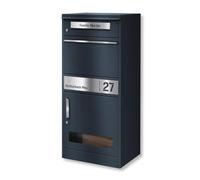 Metzler Scatola per pacchi con cassetta postale - Con finestra di ispezione, incisione personalizzata su targa in acciaio inox, acciaio verniciato RAL 7016 Grigio Antracite - Modello Bispo 3