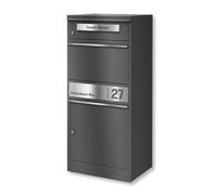 Metzler Scatola per pacchi con cassetta postale - Personalizzata con incisione su targa in acciaio inox, in DB 703 Glimmer di Ferro - Cassetta delle lettere per esterni con feritoia e vano pacchi