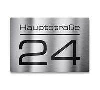 Metzler Targa numero civico in acciaio inox - Targa incisa con nome della via, nome e numero personalizzati - Acciaio inox V2A - Resistente ai raggi UV - Dimensioni: 215 x 150 mm