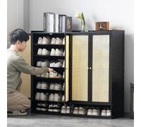 Meuble à Chaussures 4 Portes Battantes étagère à Chaussures Verticale Armoire à Chaussures cachée Séparateur Réglable pour Petite entrée Couloir Chambre 120×32×107 cm Nero