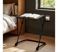 MEUBLE COSY Comodino Altezza Regolabile, Tavolino Compatto per Camera da Letto con Portabicchieri e Struttura Stabile, Salvaspazio, Nero