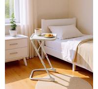 MEUBLE COSY Comodino Altezza Regolabile, Tavolino Compatto per Camera da Letto con Portabicchieri e Struttura Stabile, Salvaspazio, Beige