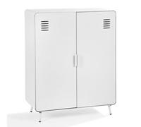 MEUBLE COSY Credenza Soggiorno Mobile Cucina Armadio Cassettiera Camera da Letto Mobiletto per Ufficio con 2 Ante e Ripiani, Industriale, Metallo, Bianco, 80x40x102cm