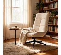 MEUBLE COSY Poltrona Relax da Salotto, Sedia Girevole Moderna e Confortevole con Schienale Reclinabile, Altezza Regolabile, Tessuto Morbido, Gambe in Metallo, Beige
