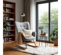 MEUBLE COSY Poltrona Relax, Sedia a Dondolo Confortevole in Tessuto con Gambe in Legno e Metallo per Soggiorno, Decorazione con Bottoni