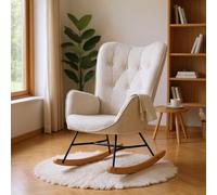 MEUBLE COSY Poltrona Relax, Sedia a Dondolo Confortevole in Tessuto con Gambe in Legno e Metallo per Soggiorno, Decorazione con Bottoni