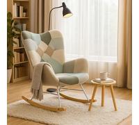 MEUBLE COSY Poltrona Relax, Sedia a Dondolo Confortevole in Tessuto Patchwork con Gambe in Legno e Metallo per Soggiorno, Decorazione con Bottoni