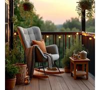 MEUBLE COSY Sedia a Dondolo da Giardino, Poltrona Relax per Terrazza Coperta e Balcone, Design Scandinavo con Gambe in Legno e Metallo, Rivestimento Non Impermeabile