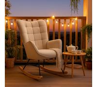 MEUBLE COSY Sedia a Dondolo da Giardino, Poltrona Relax per Terrazza Coperta e Balcone, Design Scandinavo con Gambe in Legno e Metallo, Rivestimento Non Impermeabile