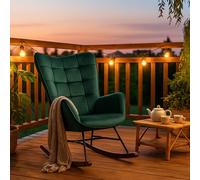 MEUBLE COSY Sedia a Dondolo da Giardino, Poltrona Relax per Terrazza Coperta e Balcone, Design Scandinavo con Gambe in Legno e Metallo, Rivestimento Non Impermeabile