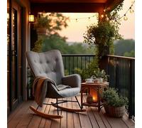 MEUBLE COSY Sedia a Dondolo da Giardino, Poltrona Relax per Terrazza Coperta e Balcone, Design Scandinavo con Gambe in Legno e Metallo, Rivestimento Non Impermeabile