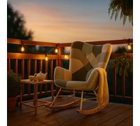 MEUBLE COSY Sedia a Dondolo da Giardino, Poltrona Relax per Terrazza Coperta e Balcone, Design Scandinavo con Gambe in Legno e Metallo, Rivestimento Non Impermeabile