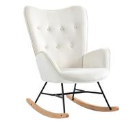 MEUBLE COSY Sedia a Dondolo da Interno Poltrona Allattamento Imbottita Relax con Braccioli Schienale Alto per Soggiorno Cameretta in Velluto con Gambe in Legno