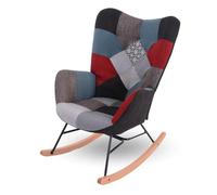 MEUBLE COSY Sedia a Dondolo Patchwork Poltrona Imbottita Relax con Braccioli Schienale Alto per Soggiorno Cameretta in Tessuto con Gambe in Legno
