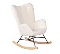 MEUBLE COSY Sedia a Dondolo Poltrona Imbottita Relax con Braccioli Schienale Alto per Soggiorno Cameretta in Tessuto Sherpa con Gambe in Legno, Beige