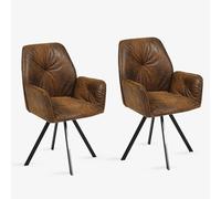 MEUBLE COSY Set di 2 Sedie da Pranzo Girevole a 360° Poltrona Imbottite con Schienale e Braccioli, per soggiorno, cucina, ufficio, in Pelle Scamosciata, gambe in metallo, Vintage, Marrone