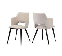 MEUBLE COSY Set di 2 Sedie da Pranzo Scandinavo Imbottito con Schienale Braccioli in Tessuto per Cucina Sala Soggiorno, Beige, 48x54.5x80cm