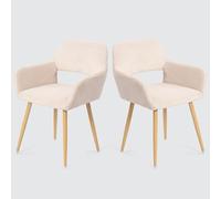 MEUBLE COSY Set di 2 Sedie da Pranzo Scandinavo Imbottito con Schienale Braccioli Poltrona in Velluto a Coste per Cucina Sala Soggiorno Camera Ufficio, Beige Chiaro