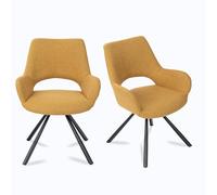 MEUBLE COSY Set di 2 Sedie da Pranzo Scandinavo Poltrona Imbottite con Schienale e Braccioli in Tessuto Gambe in Metallo per Cucina Soggiorno Ufficio, Giallo