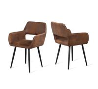 MEUBLE COSY Set di 2 Sedie da Pranzo Vintage Imbottito con Schienale Braccioli in Pelle Scamosciata per Cucina Sala Soggiorno