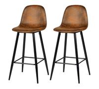 MEUBLE COSY Set di 2 Sgabelli da Bar con Poggiapiedi Altezza di 72.5cm e Schienale Sedia Alta Cucina Vintage Pelle Scamosciata Gambe in Metallo