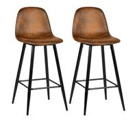MEUBLE COSY Set di 2 Sgabelli da Bar con Poggiapiedi Altezza di 72.5cm e Schienale Sedia Alta Cucina Vintage Pelle Scamosciata Gambe in Metallo