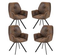 MEUBLE COSY Set di 4 Sedie da Pranzo Girevole a 360° Poltrona Imbottite con Schienale e Braccioli, per soggiorno, cucina, ufficio, in Pelle Scamosciata, gambe in metallo, Vintage, Marrone